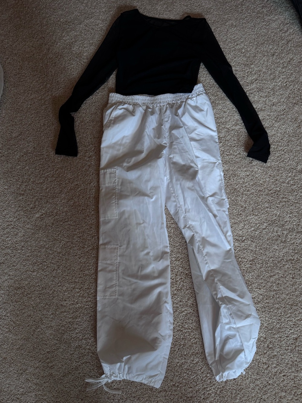 Weissman White Drawstring Cargo Joggers and Black mesh Dance Top